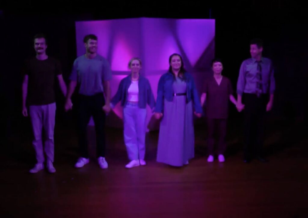 The cast of Stop Kiss, including Ivy Alvarez in the role of Nurse Maria, taking in their applause